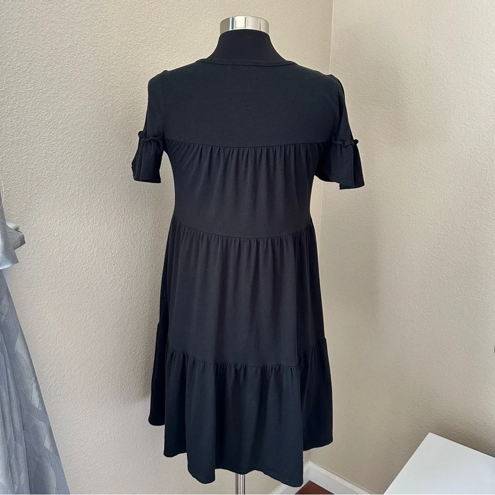 J. Crew Broken-In Jersey Knit Tiered Black Mini Dress Size XS
